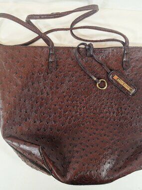 Street Level Faux Ostrich Dark Brown Large Tote